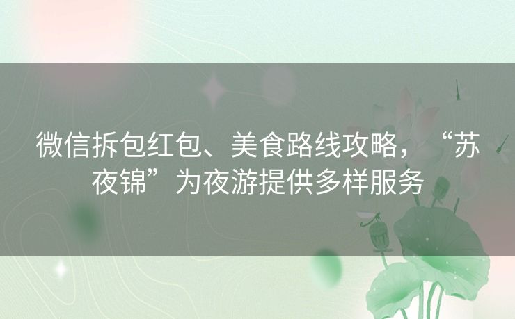 微信拆包红包、美食路线攻略,“苏夜锦”为夜游提供多样服务 微信拆包红包、美食路线攻略,“苏夜锦”为夜游提供多样服务