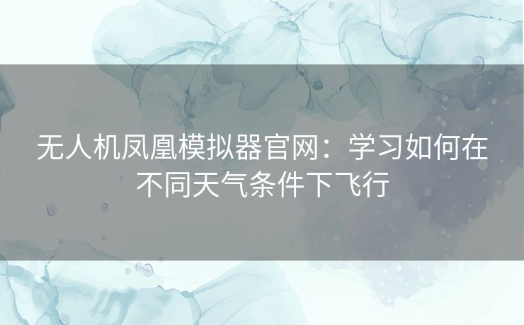 无人机凤凰模拟器官网：学习如何在不同天气条件下飞行