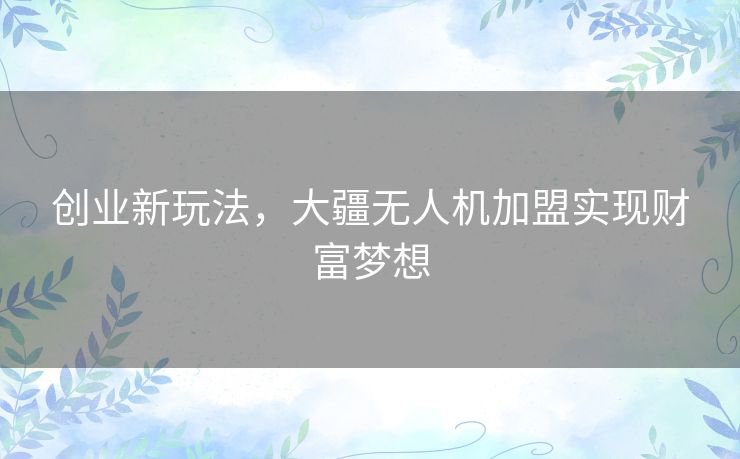 创业新玩法，大疆无人机加盟实现财富梦想