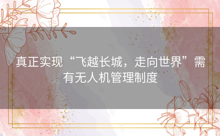 真正实现“飞越长城，走向世界”需有无人机管理制度