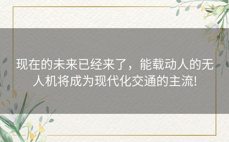 现在的未来已经来了，能载动人的无人机将成为现代化交通的主流!