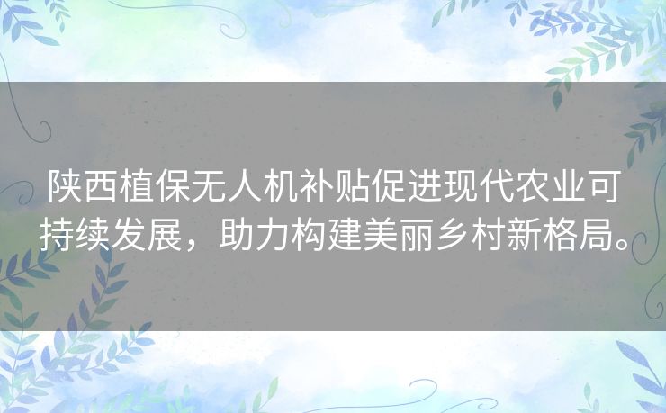 陕西植保无人机补贴促进现代农业可持续发展，助力构建美丽乡村新格局。