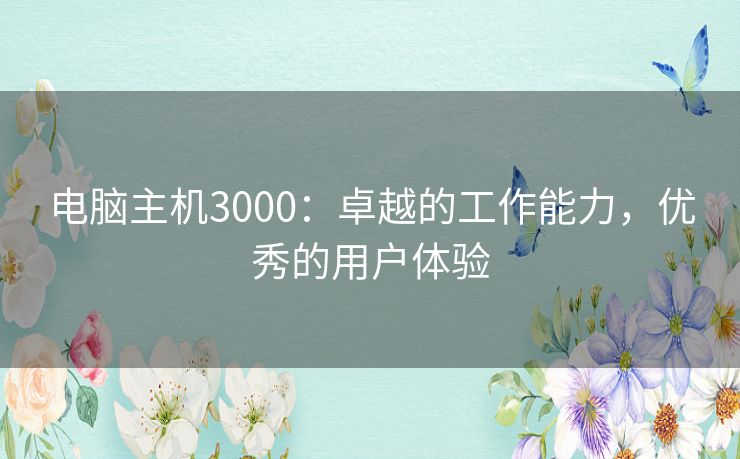 电脑主机3000：卓越的工作能力，优秀的用户体验
