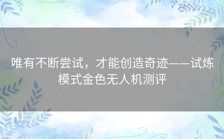 唯有不断尝试，才能创造奇迹——试炼模式金色无人机测评