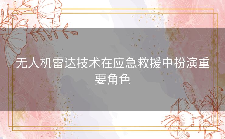 无人机雷达技术在应急救援中扮演重要角色
