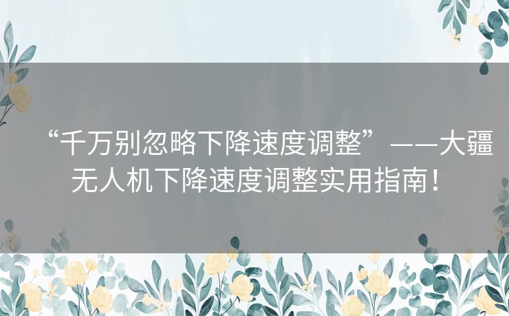“千万别忽略下降速度调整”——大疆无人机下降速度调整实用指南！