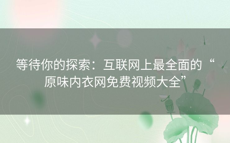 等待你的探索：互联网上最全面的“原味内衣网免费视频大全”