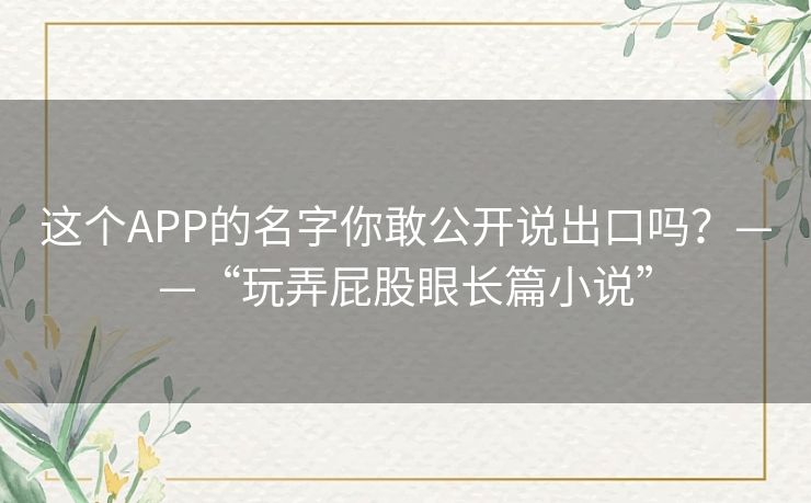这个APP的名字你敢公开说出口吗？——“玩弄屁股眼长篇小说”