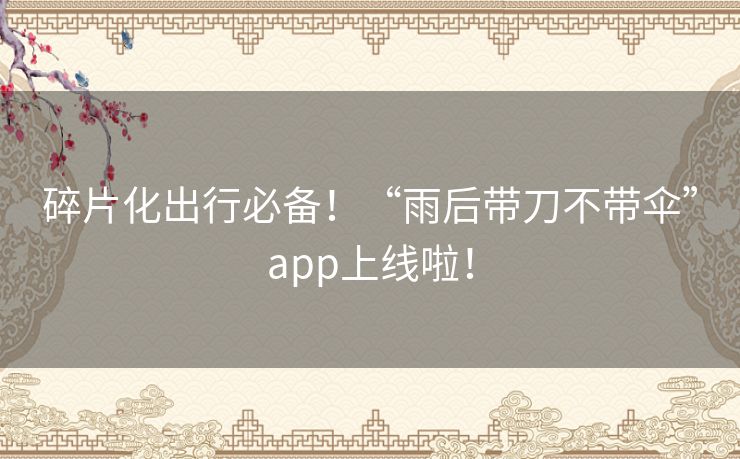碎片化出行必备!“雨后带刀不带伞”app上线啦! 碎片化出行必备!“雨后带刀不带伞”app上线啦!