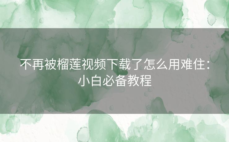 不再被榴莲视频下载了怎么用难住：小白必备教程