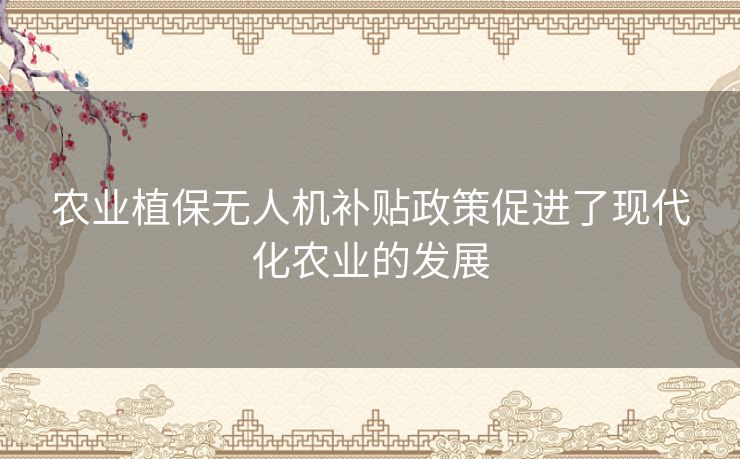 农业植保无人机补贴政策促进了现代化农业的发展