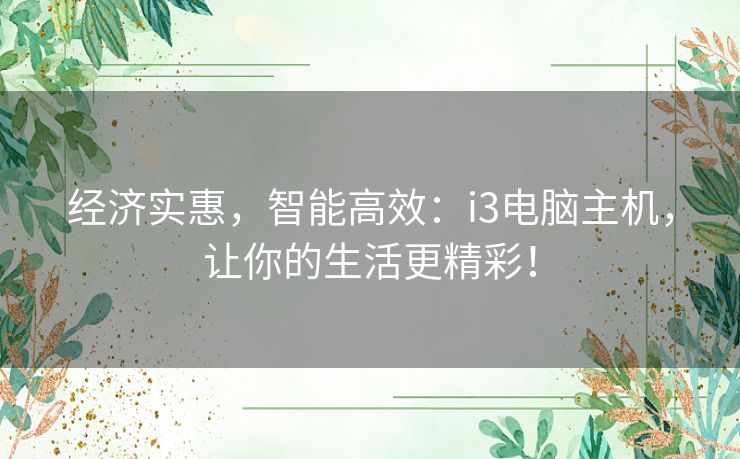 经济实惠，智能高效：i3电脑主机，让你的生活更精彩！