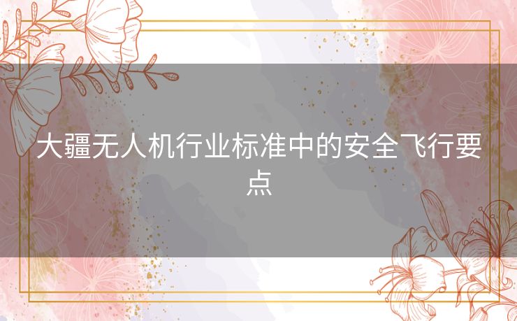 大疆无人机行业标准中的安全飞行要点