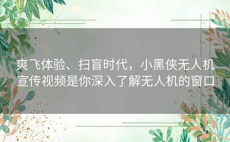 爽飞体验、扫盲时代，小黑侠无人机宣传视频是你深入了解无人机的窗口