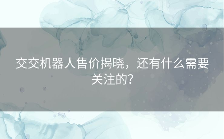 交交机器人售价揭晓，还有什么需要关注的？