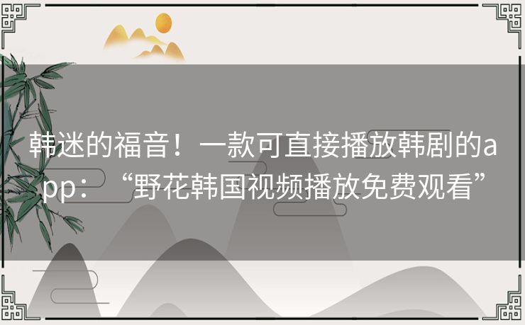 韩迷的福音！一款可直接播放韩剧的app：“野花韩国视频播放免费观看”