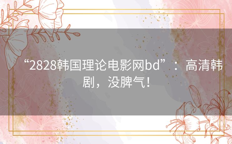“2828韩国理论电影网bd”：高清韩剧，没脾气！
