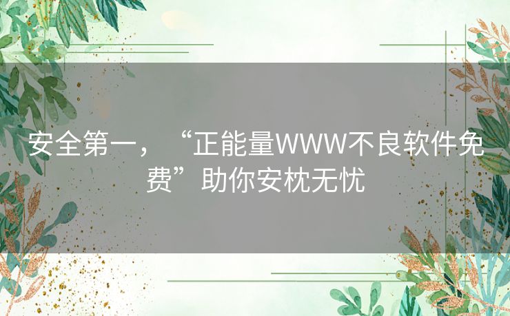 安全第一，“正能量WWW不良软件免费”助你安枕无忧