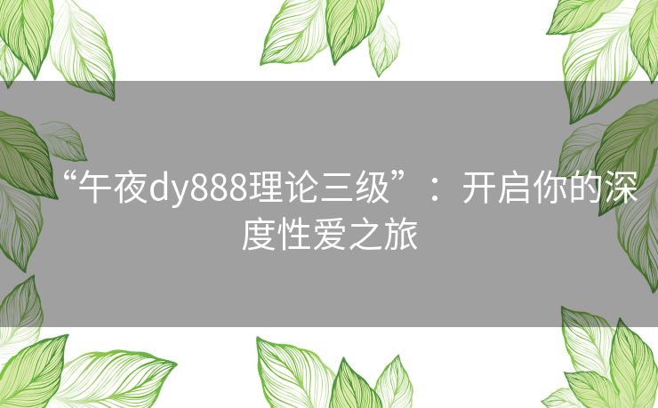 “午夜dy888理论三级”：开启你的深度性爱之旅