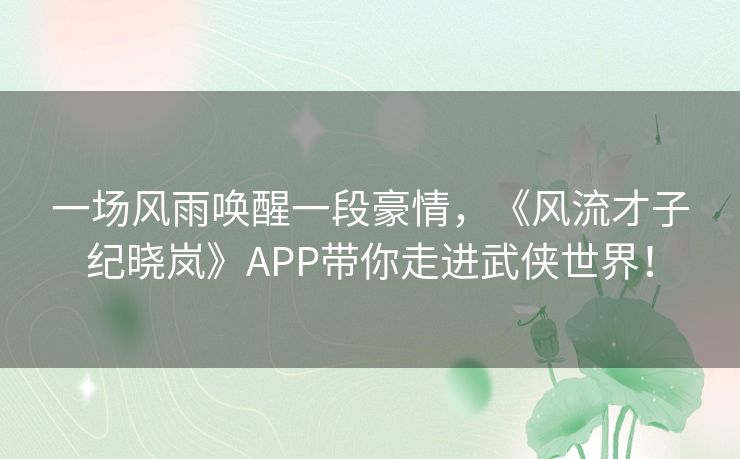 一场风雨唤醒一段豪情，《风流才子纪晓岚》APP带你走进武侠世界！