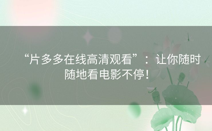 “片多多在线高清观看”：让你随时随地看电影不停！