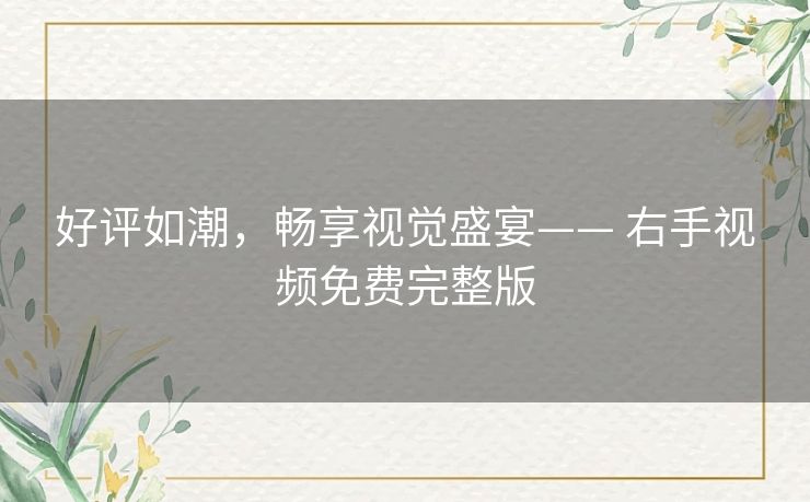 好评如潮，畅享视觉盛宴—— 右手视频免费完整版