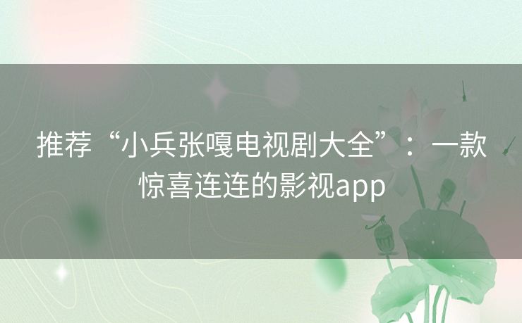 推荐“小兵张嘎电视剧大全”：一款惊喜连连的影视app