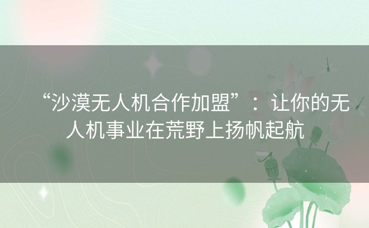 “沙漠无人机合作加盟”：让你的无人机事业在荒野上扬帆起航