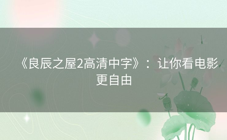 《良辰之屋2高清中字》：让你看电影更自由