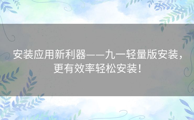 安装应用新利器——九一轻量版安装，更有效率轻松安装！