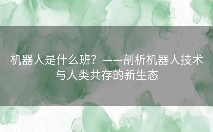 机器人是什么班？——剖析机器人技术与人类共存的新生态