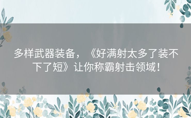 多样武器装备，《好满射太多了装不下了短》让你称霸射击领域！