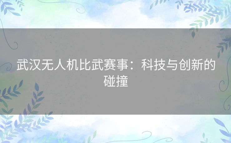 武汉无人机比武赛事：科技与创新的碰撞