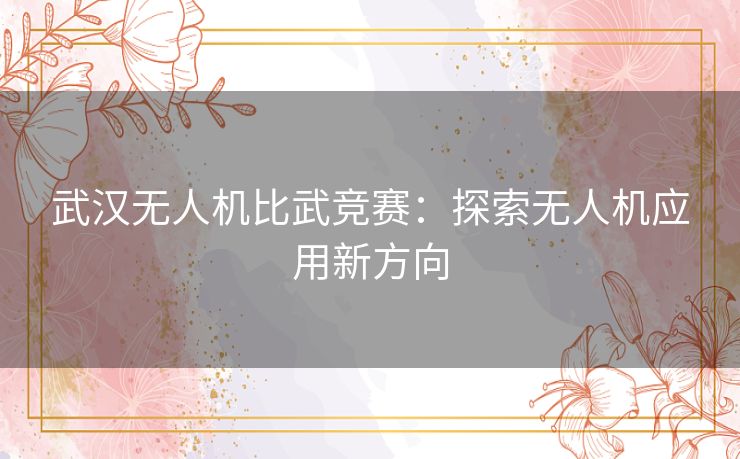 武汉无人机比武竞赛：探索无人机应用新方向