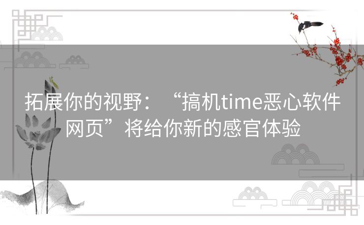 拓展你的视野：“搞机time恶心软件网页”将给你新的感官体验