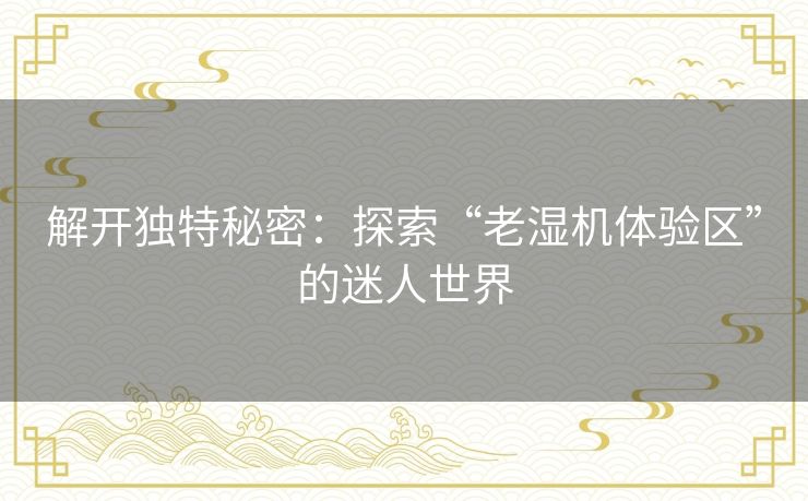 解开独特秘密：探索“老湿机体验区”的迷人世界