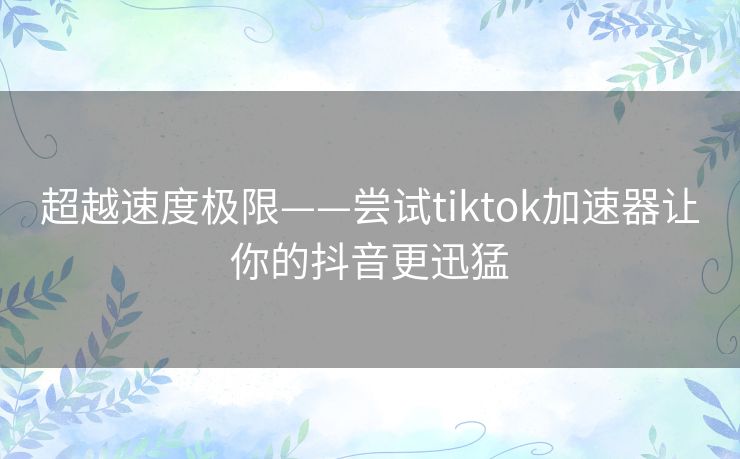 超越速度极限——尝试tiktok加速器让你的抖音更迅猛