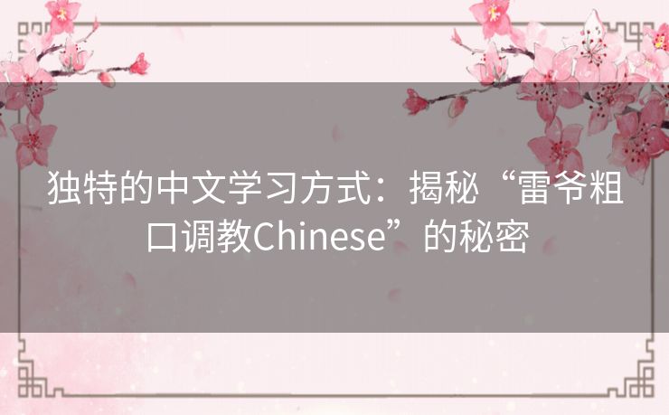 独特的中文学习方式：揭秘“雷爷粗口调教Chinese”的秘密