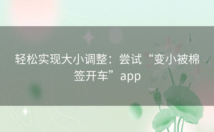 轻松实现大小调整:尝试“变小被棉签开车”app 轻松实现大小调整:尝试“变小被棉签开车”app