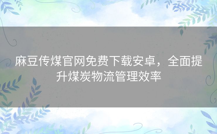 麻豆传煤官网免费下载安卓，全面提升煤炭物流管理效率