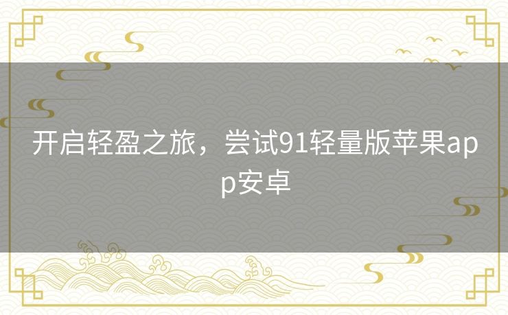 开启轻盈之旅，尝试91轻量版苹果app安卓