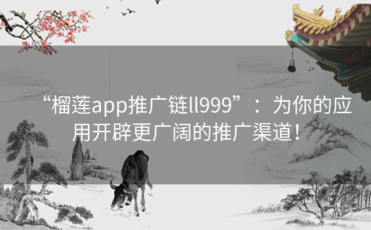 “榴莲app推广链ll999”：为你的应用开辟更广阔的推广渠道！