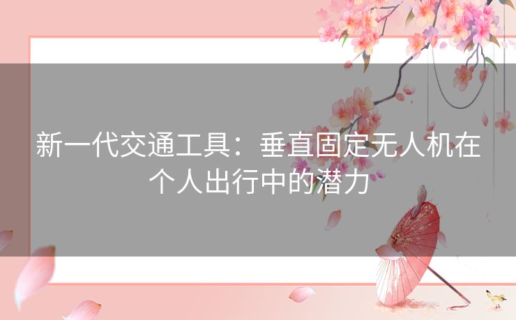 新一代交通工具：垂直固定无人机在个人出行中的潜力