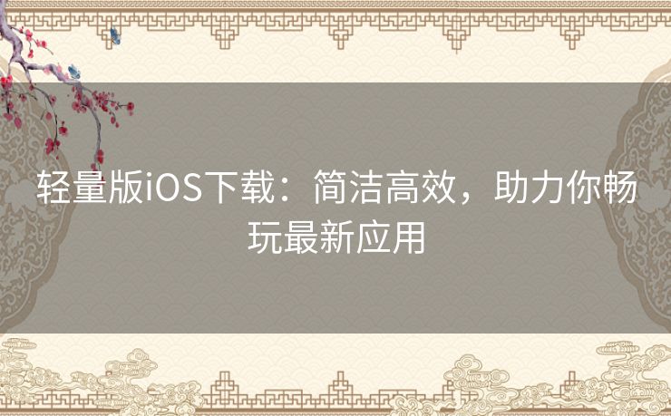 轻量版iOS下载：简洁高效，助力你畅玩最新应用