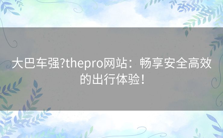 大巴车强?thepro网站：畅享安全高效的出行体验！