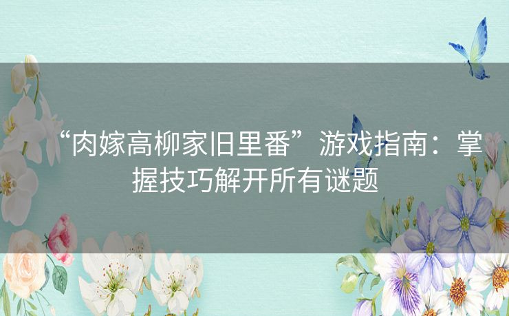 “肉嫁高柳家旧里番”游戏指南：掌握技巧解开所有谜题