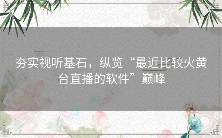夯实视听基石，纵览“最近比较火黄台直播的软件”巅峰