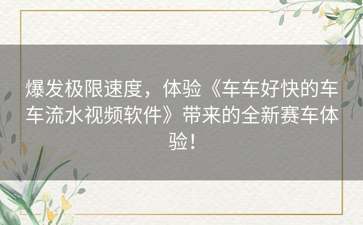 爆发极限速度，体验《车车好快的车车流水视频软件》带来的全新赛车体验！