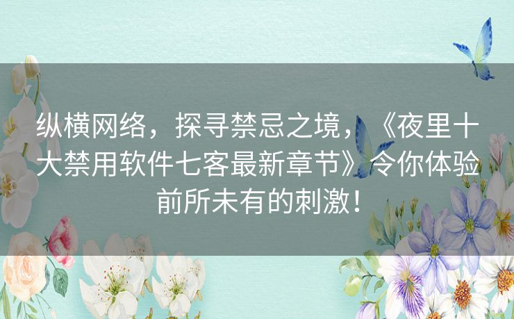 纵横网络，探寻禁忌之境，《夜里十大禁用软件七客最新章节》令你体验前所未有的刺激！