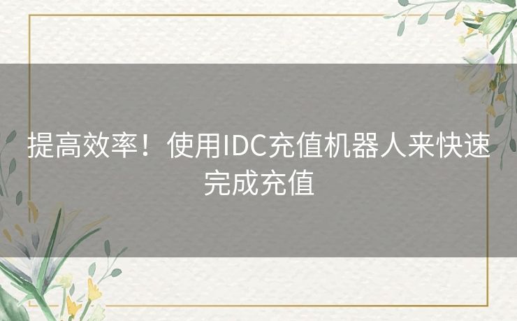 提高效率！使用IDC充值机器人来快速完成充值